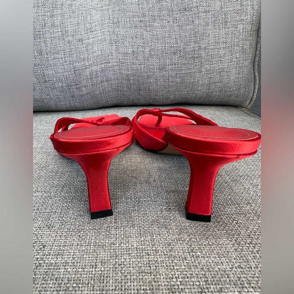 Zara Scarlet Satin Heels - Picture 6 of 7